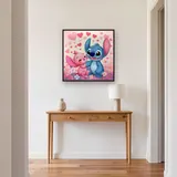Stitch and Angel Seated Under Falling Hearts – Hallway