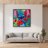 Stitch with Red Hibiscus Flowers – displayed in a living room