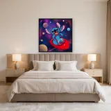 Stitch Grinning Among Colorful Planets – Bedroom