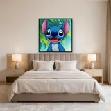 Smiling Stitch Portrait with Tropical Leaves – Bedroom