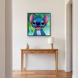 Smiling Stitch Portrait with Tropical Leaves – Hallway