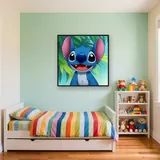 Smiling Stitch Portrait with Tropical Leaves – Kids room