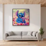 Stitch Cradling Sleepy Scrump in Soft Bokeh – displayed in a living room