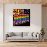 Rainbow Layers on a Dark Bar – displayed in a living room