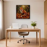 Renard roux dans les feuilles d'automne – Bureau