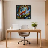 Renard sur branche moussée et lucioles – Bureau