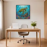 Tortue près d'une épave turquoise – Bureau