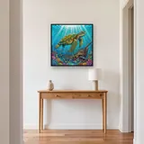 Tortue près d'une épave turquoise – Entrée