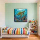 Tortue près d'une épave turquoise – Enfant