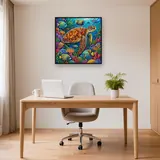 Tortue imbriquée sur récif corallien – Bureau