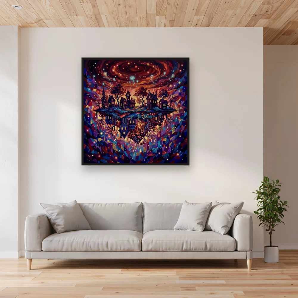 Upside Down Town with Floating Spores – Living room
