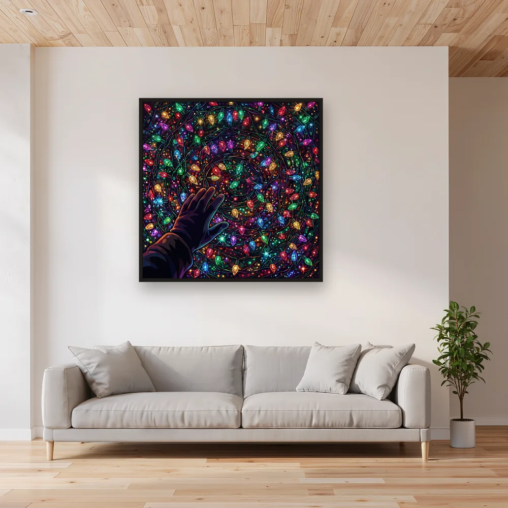Christmas Lights Wall Hand in Darkness – Living room