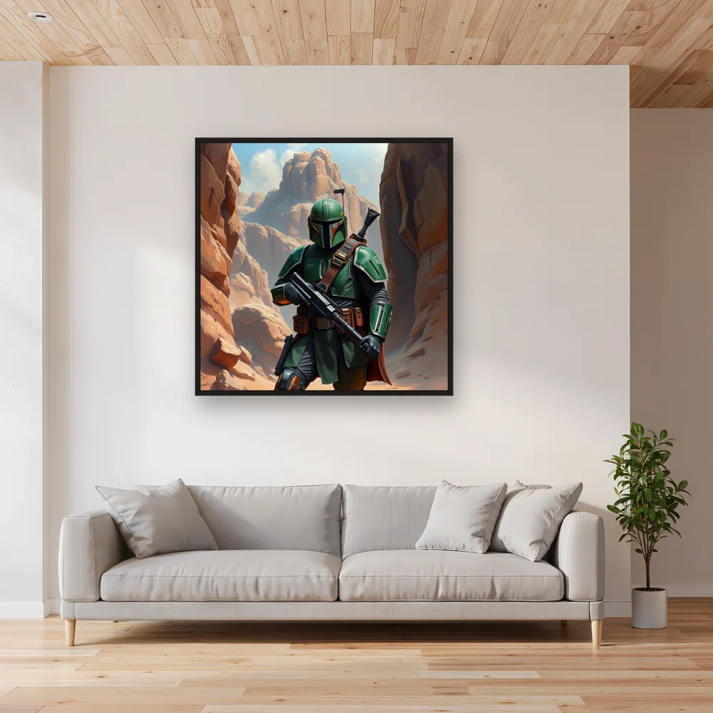 Green Armor Bounty Hunter in Canyon – Living room