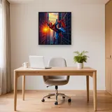 Red-and-Blue Hero Swinging at Sunset – Office
