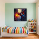 Red-and-Blue Hero Swinging at Sunset – Kids room
