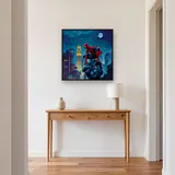 Crouching Hero on Gargoyle at Night – Hallway