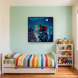 Crouching Hero on Gargoyle at Night – Kids room