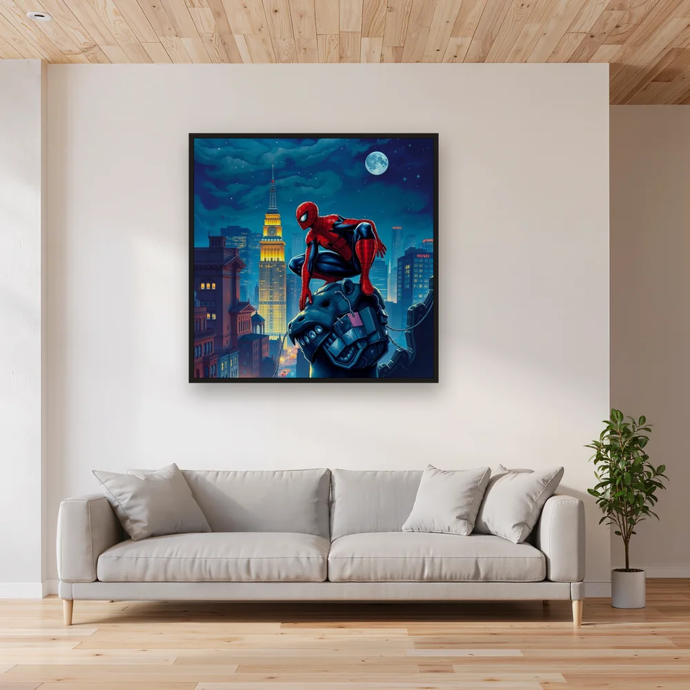 Crouching Hero on Gargoyle at Night – Living room