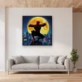 Spider-Man Silhouette Against Giant Moon – displayed in a living room