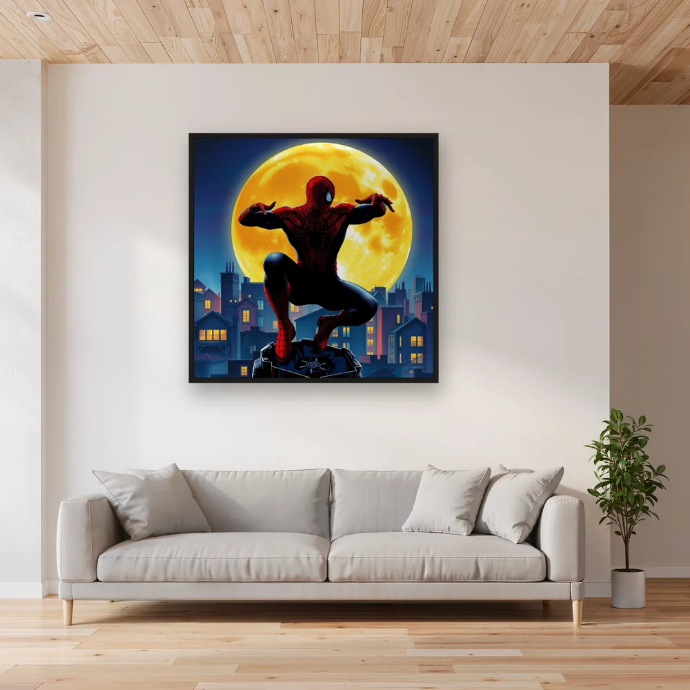 Spider-Man Silhouette Against Giant Moon – Living room
