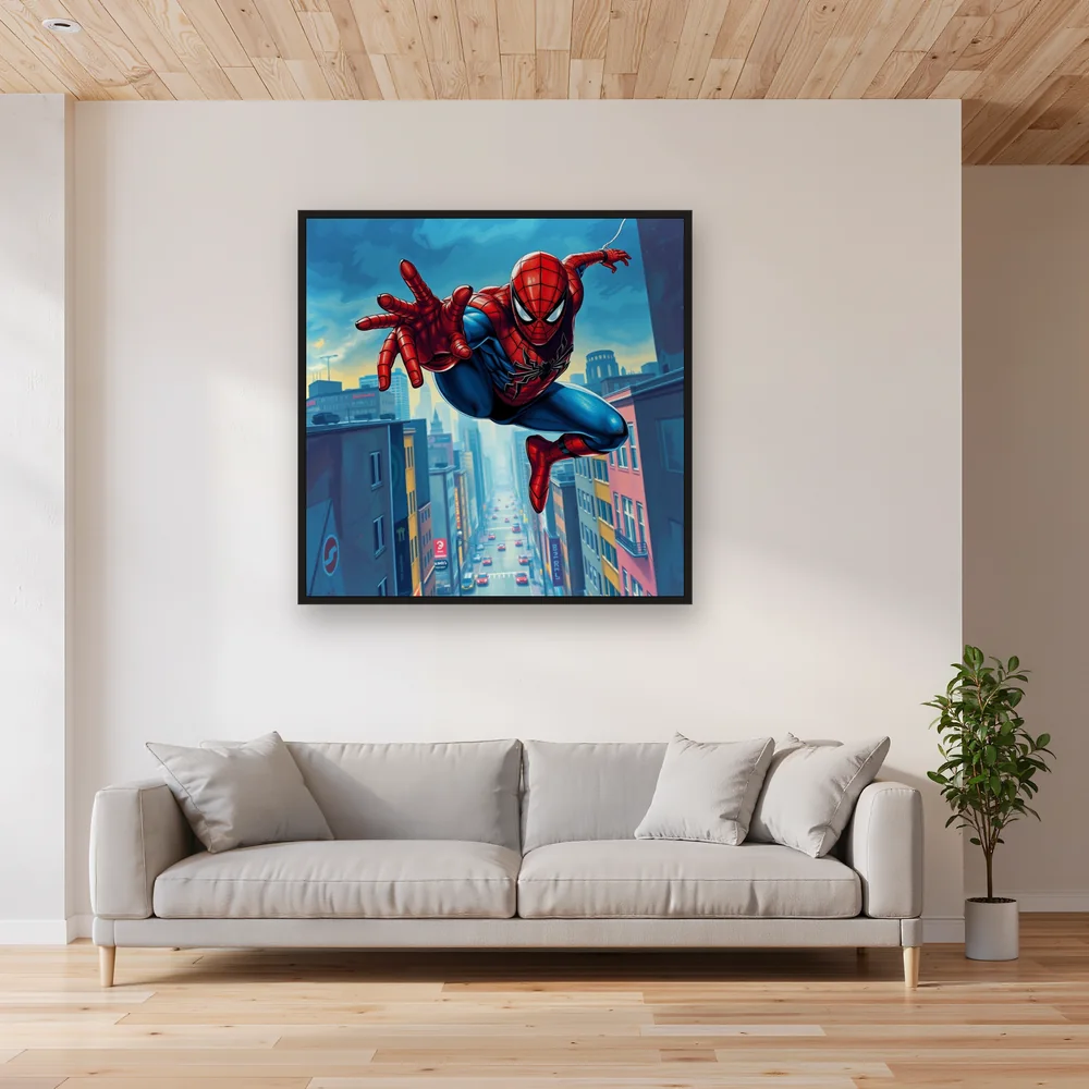 Spider-Man Leaping Over City Street – Living room
