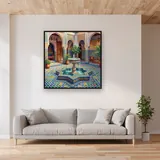 Moroccan Courtyard Fountain Mosaic – displayed in a living room