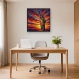 Statue de la Liberté au coucher de soleil flamboyant – Bureau