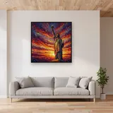 Statue de la Liberté au coucher de soleil flamboyant – mis en situation dans un salon