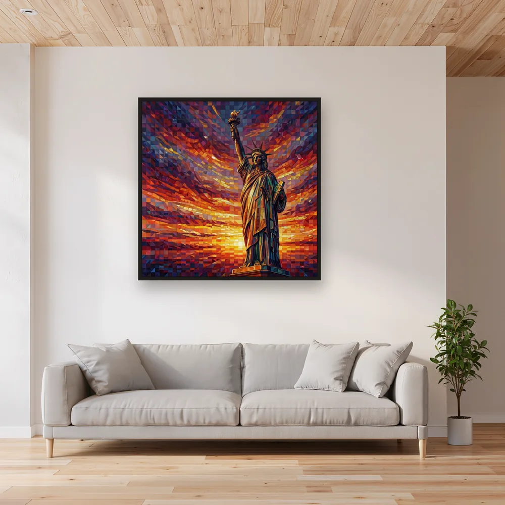 Statue de la Liberté au coucher de soleil flamboyant – Salon