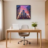 Gratte-ciels sous un ciel rose – Bureau