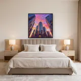 Gratte-ciels sous un ciel rose – Chambre