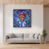 Cosmic Reindeer Doctor in Snow – displayed in a living room
