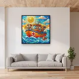 Heroic Pup Rescue Boat at Sea – displayed in a living room