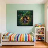 Blue-Armored Adventurer at Torchlit Cave – Kids room