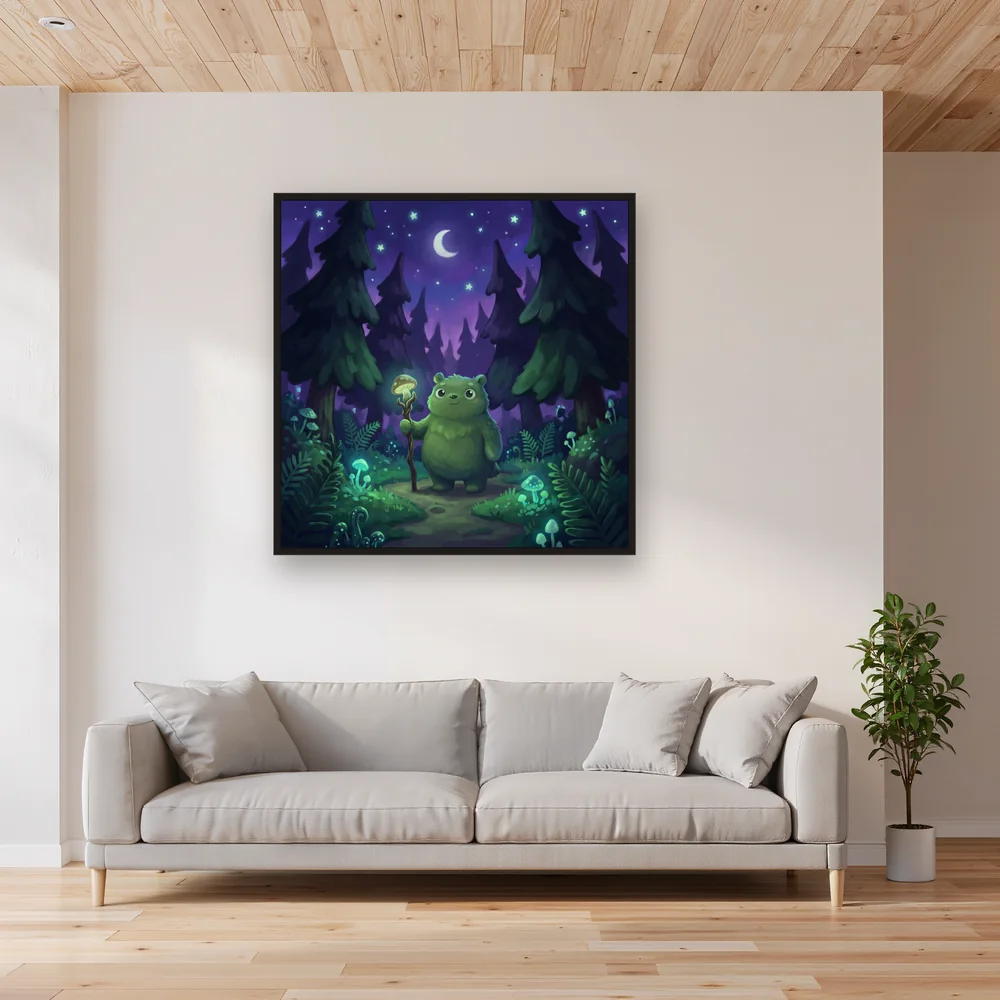 Green Forest Creature Under Crescent Moon – Living room