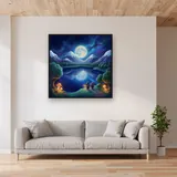 Moonlit Mountain Lake Adventure – displayed in a living room