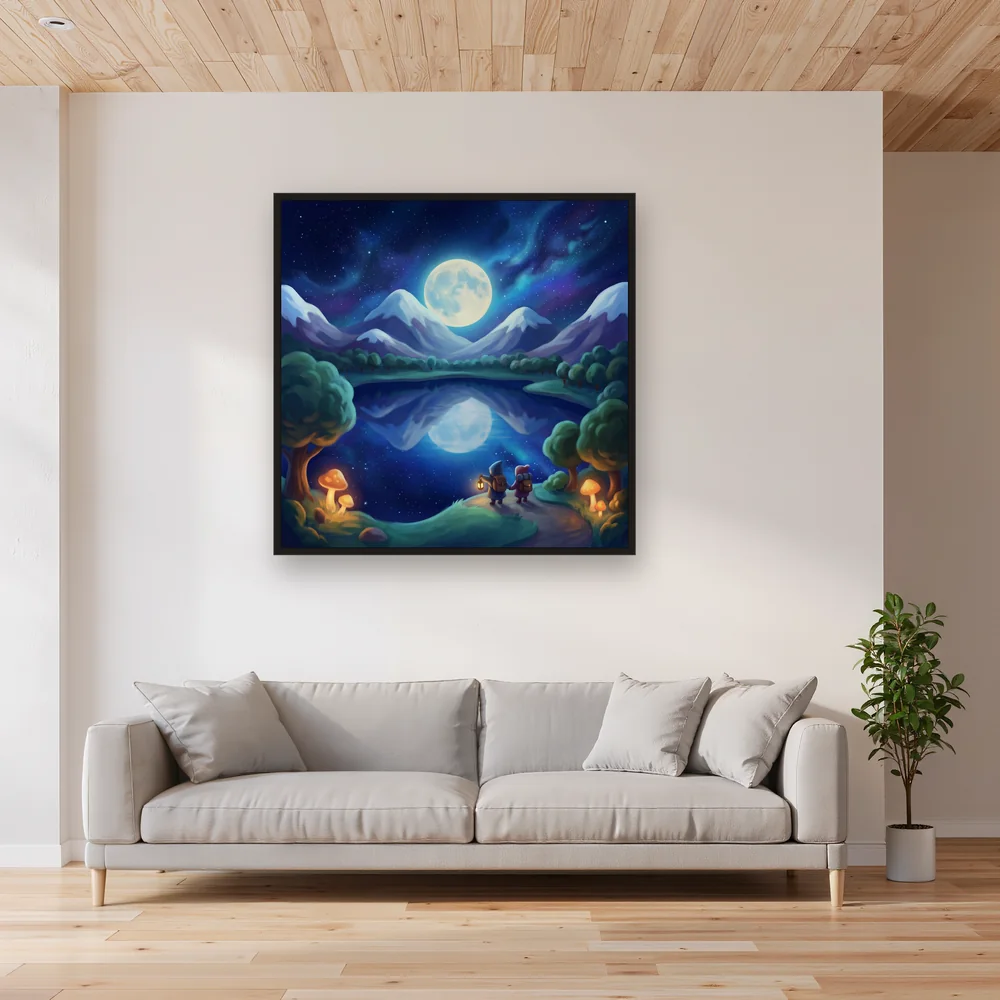 Moonlit Mountain Lake Adventure – Living room