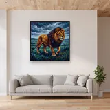 Majestic Lion Walking in Rain – displayed in a living room