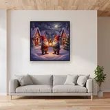 Lantern Gnomes in Snowy Christmas Village – displayed in a living room