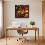 Gray-Bearded Gnome Hugging Red Gift – Office