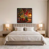 Gray-Bearded Gnome Hugging Red Gift – Bedroom