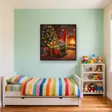 Gray-Bearded Gnome Hugging Red Gift – Kids room