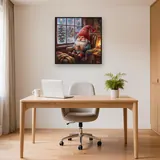 Scandinavian Gnome with Cocoa by Frosted Window – Office