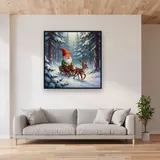 Gnome Sleigh Ride in Snowy Pines – displayed in a living room