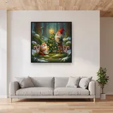 Gnomes Decorating a Tiny Christmas Tree – displayed in a living room