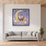 Gnome Couple on Crescent Moon – displayed in a living room