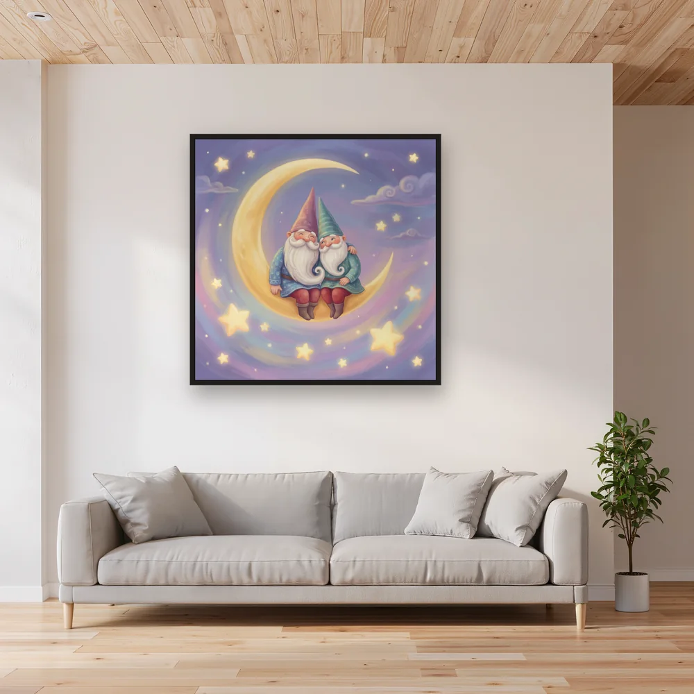 Gnome Couple on Crescent Moon – Living room