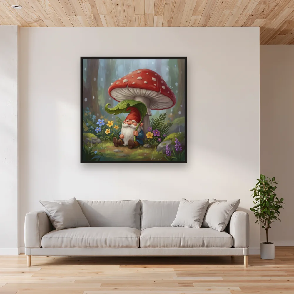 Rainy Day Gnome Beneath Red Toadstool – Living room