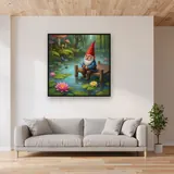 Gnome Fishing on a Calm Pond – displayed in a living room