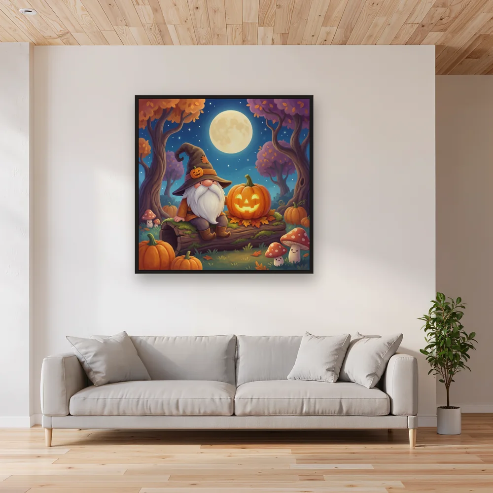 Moonlit Halloween Gnome with Jack-o'-Lantern – Living room